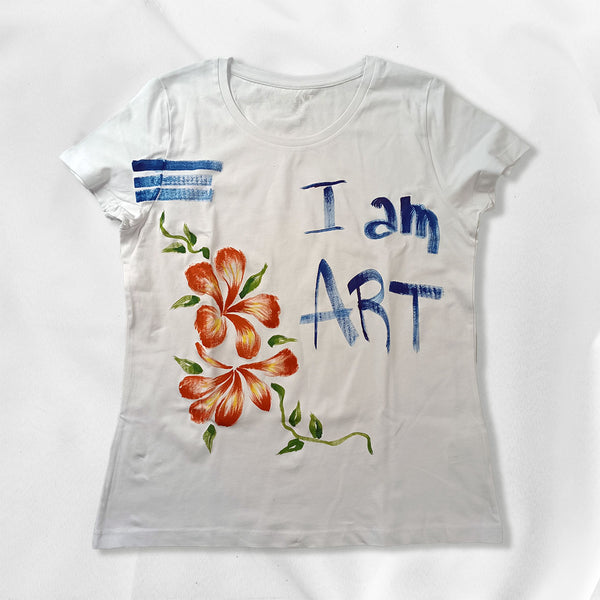 B.WANT.B Black Label T-shirt "I am ART" Bianca Dipinta a mano Women