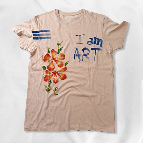 B.WANT.B Black Label T-shirt "I am ART" Rosa Dipinta a mano Unisex