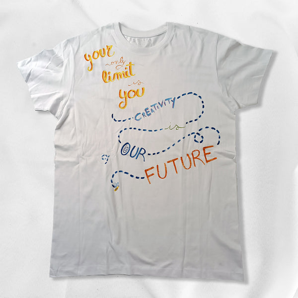 B.WANT.B Black Label T-shirt "Creative Future" Bianca Dipinta a mano Unisex