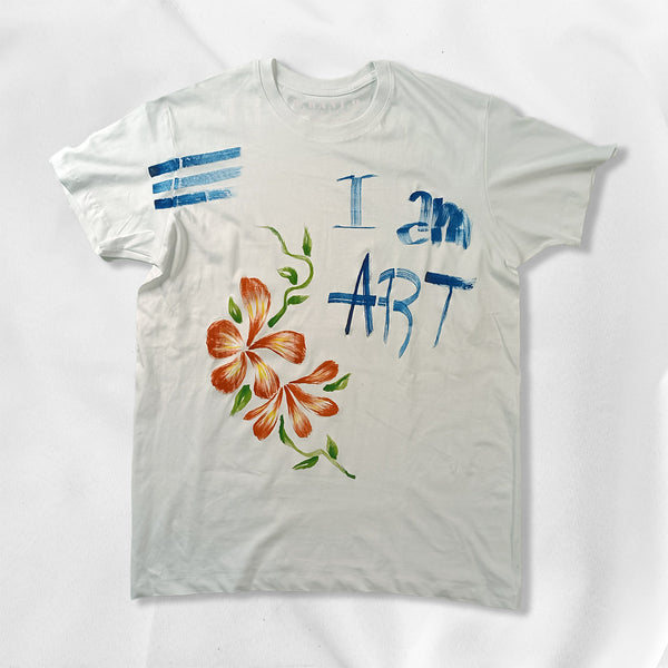 B.WANT.B Black Label T-shirt "I am ART" Bianca Dipinta a mano Unisex