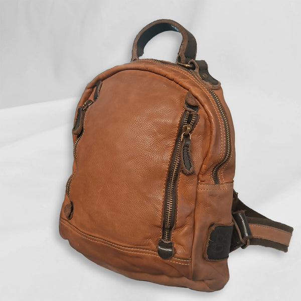 Leather BackPack front Double Zip Compartment,  with trimming Tent Original