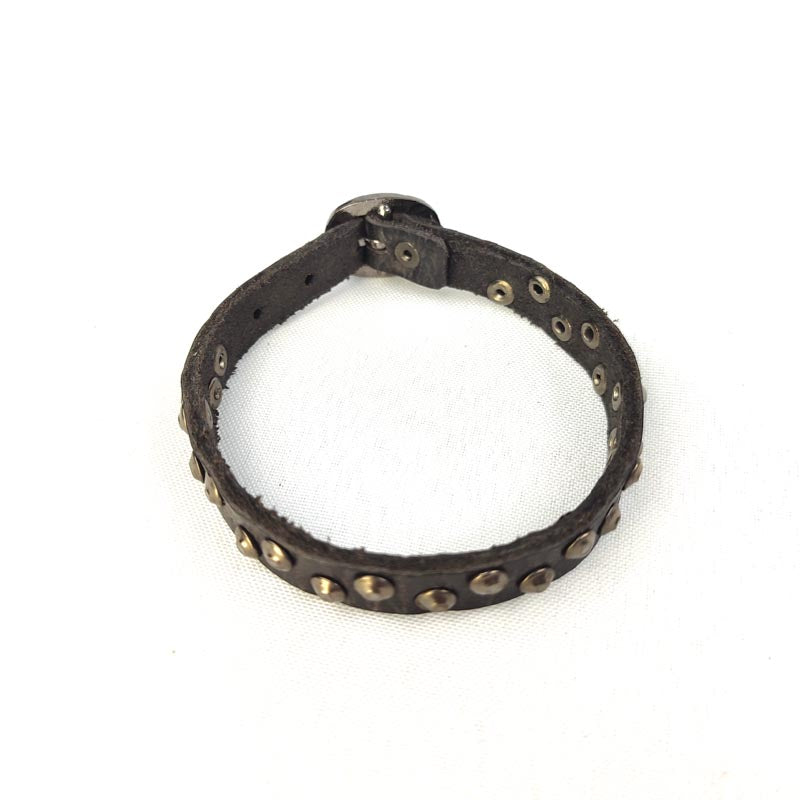 "Slim 1 Time" Bracelet in Black Asphalt Leather with Gunmetal Studs